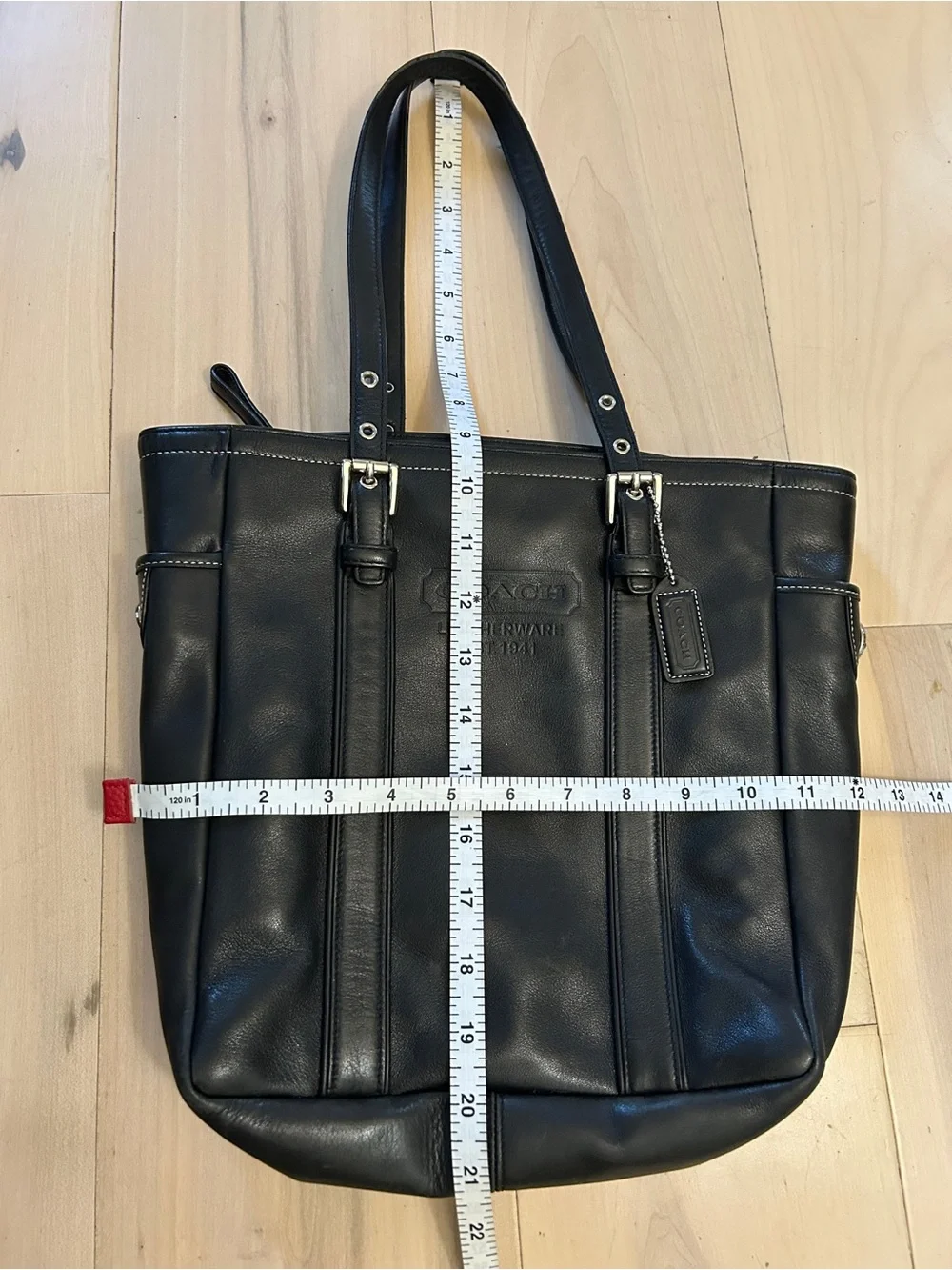 Vintage Coach Hamptons Leather Gallery Tote Black AO6Q-8E92